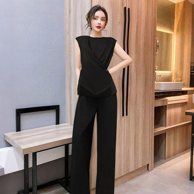 2026新款老钱风高级不规则交叉设计感短袖上衣休闲裤两件套D1841