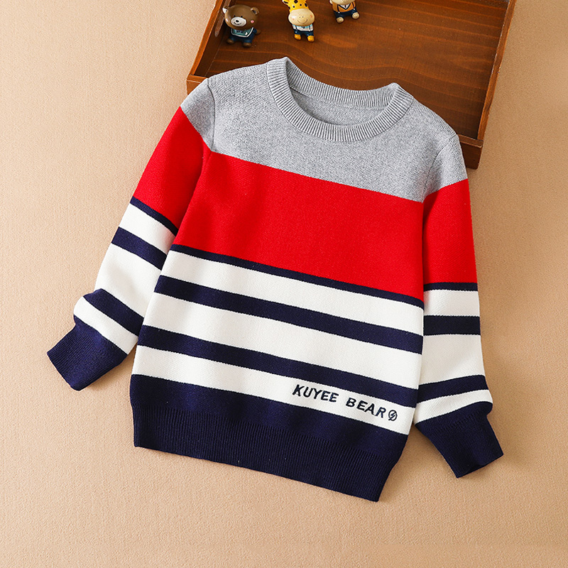男童新款条纹毛衣套头秋冬薄款儿童春秋针织衫男宝宝打底衫上衣秋