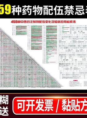 药物配伍禁忌表挂图最新版459种注射剂配伍表皮试液诊所医院