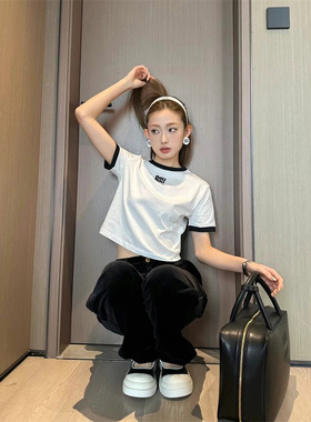 夏季新款百休闲时尚高级感字母印花短袖T恤少女减龄辣妹穿搭上衣