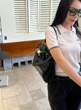 外贸高版本2024夏新款撞色翻领polo衫短袖字母刺绣休闲百搭T恤女