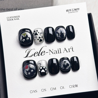 Lele【太空猫】纯手工穿戴甲个性小众可拆卸美甲贴片甲气质显白