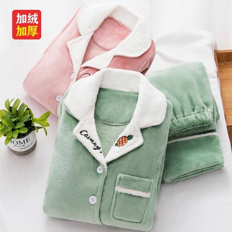 加厚加绒珊瑚绒月子服秋冬季产后产妇哺乳喂奶待产孕妇睡衣家居服