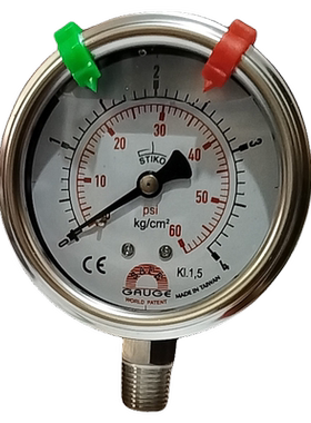 台湾华记GAUGE径向不锈钢压力表AC-AP1K1.5级精度60MM 0-4kg60psi