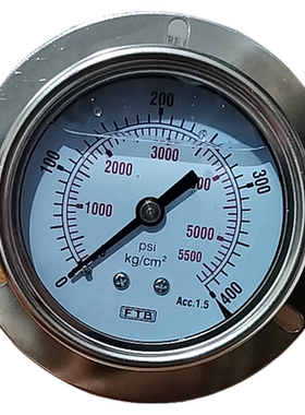 双叶台湾FTB轴向耐震压力表400kg/cm²5500psi背式带边323.71.22
