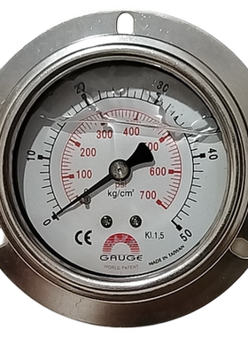 台湾华记AE-AFP1轴向不锈钢压力表KL.1.5 50kg/CM²/700psi1/4pt