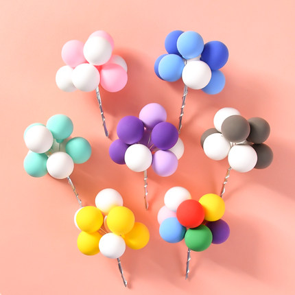 烘焙气球蛋糕装饰摆件彩色插件黏土告白气球生日派对甜品装扮插牌