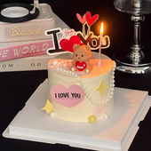情人节蛋糕装 饰插件浪漫告白520我爱你爱心卡片卡通LOVE小熊摆件