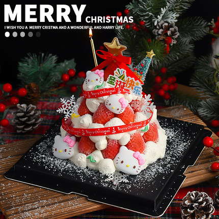 2026圣诞节蛋糕装饰插件网红kt猫草莓塔许愿树丝带HelloKitty摆件