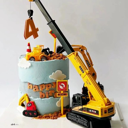 烘焙蛋糕装饰起重机吊车挖掘机工程车路障数字EVA儿童生日摆件