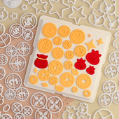 招财进宝翻糖切模铜钱元 饰雕刻印字烘焙工具塑料压模 宝星星蛋糕装