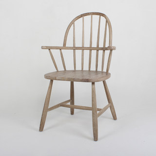 北欧法式个性中古椅侘寂橡木餐椅咖啡厅扶手温莎椅子做旧沙发椅