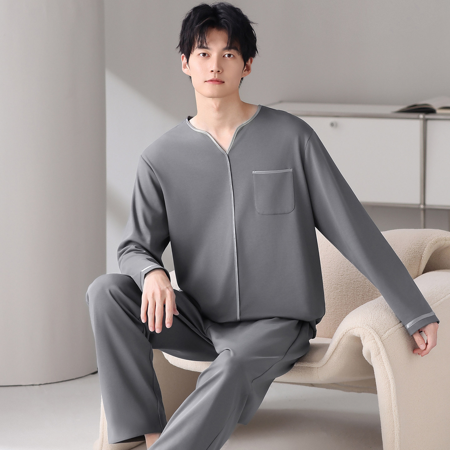 男士套头睡衣长袖长裤时尚洋气春秋纯棉青少年家居服套装可外穿,女士内衣/男士内衣/家居服,睡衣/家居服套装,淘宝优惠券,粉丝福利购,淘宝优惠卷