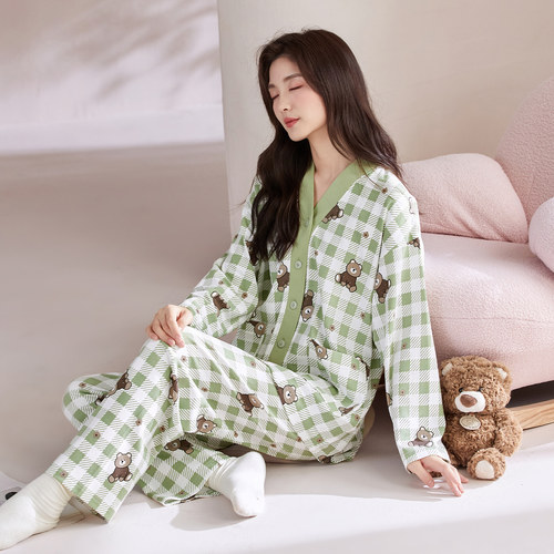 女士春秋纯棉和服睡衣套装家居服