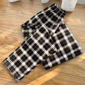 女夏薄款 春秋长裤 日系格子加大码 纯棉睡裤 宽松200斤4XL空调家居裤