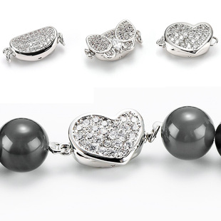 微镶锆石心形插棒扣马背扣蝴蝶结扣 DIY珍珠手链项链扣头饰品配件