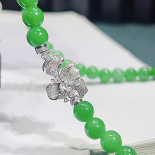 珠链扣祖母绿扣头镀18K白金镶钻珍珠项链横杠款扣头配件DIY手链扣
