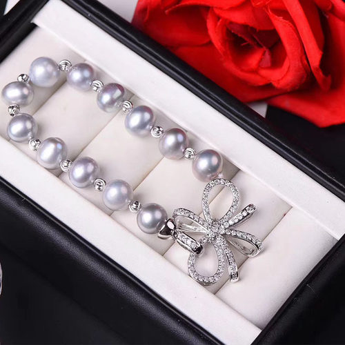 diy银扣子配件单排连接天然珍珠