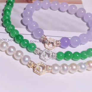 镶钻镀18K金DIY祖母绿珍珠项链扣配件翡翠珠链圆环万能扣手链扣头