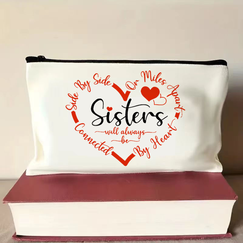 字母姐妹印花帆布拉链化妆包
