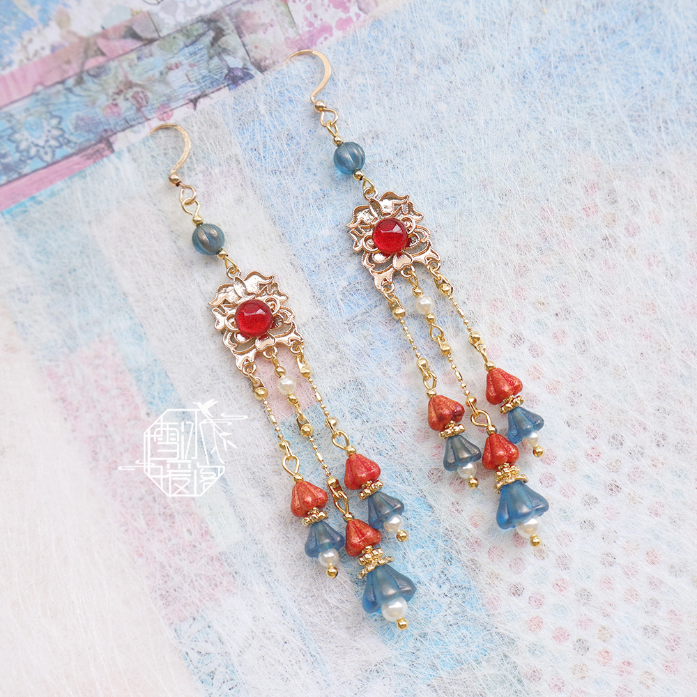 雪冰暖阁 | 琉璃月影 古风长款汉服旗袍新中式国风耳环配饰耳夹