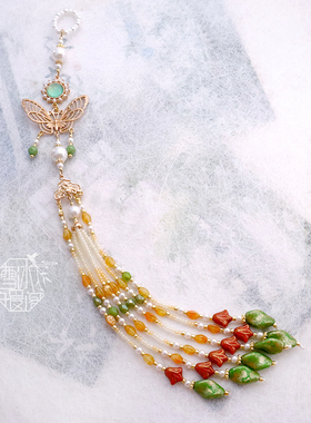 雪冰暖阁 |青色芊华 新中式国风旗袍胸花国潮流苏压襟扣汉服配饰