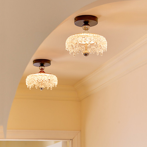 法式中古奶油风水滴过道吸顶灯复古奶泥色仿水晶高级感走廊阳台灯