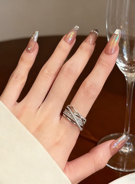定制款原创设计轻奢线条气质百搭复古锆石可调节ins潮食指戒指女