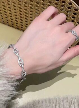 锆石满钻猪鼻子手链戒指女士套装