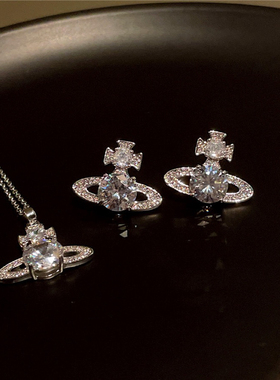 土星经典满锆闪钻耳钉女925银针耳环银色闪钻简约质感轻ins风项链