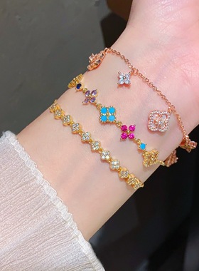 法式手链简约幸运彩色多巴胺锆石