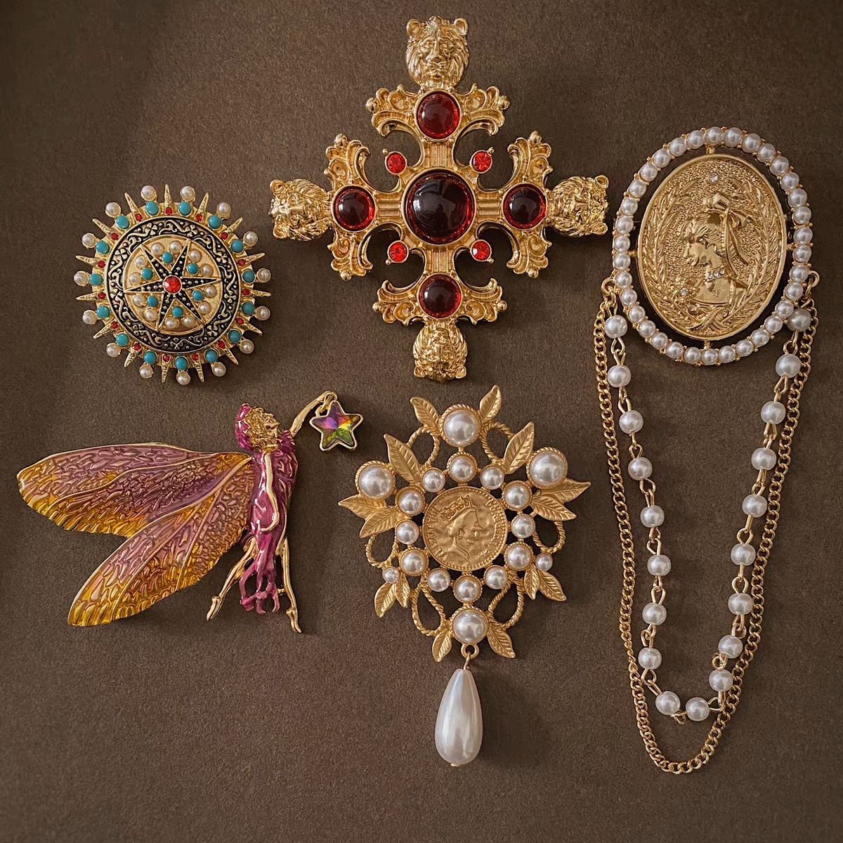 秋冬复古珍珠珐琅彩胸针文艺优雅胸花年代宫廷风气质大衣别针配饰