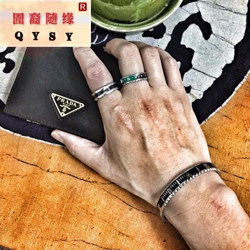 日韩戒指表盘撞色齿牙指环潮牌个性复古男女尾戒欧美定制对戒饰品