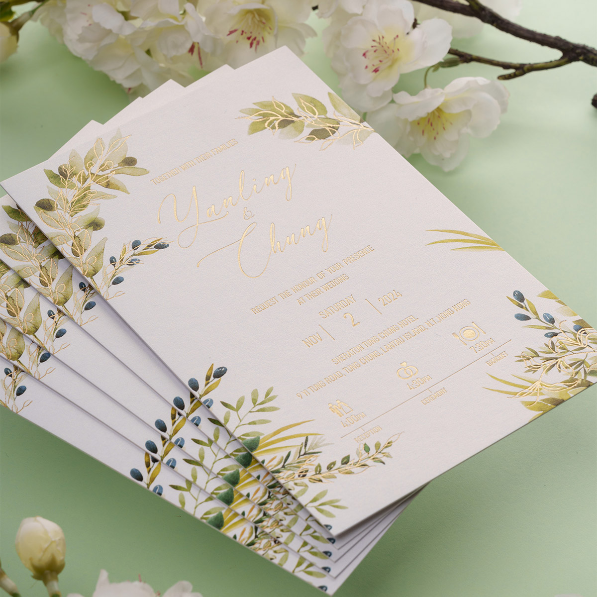 森系结婚烫金定制请帖2025婚礼欧式请柬喜帖ins风港版创意邀请函
