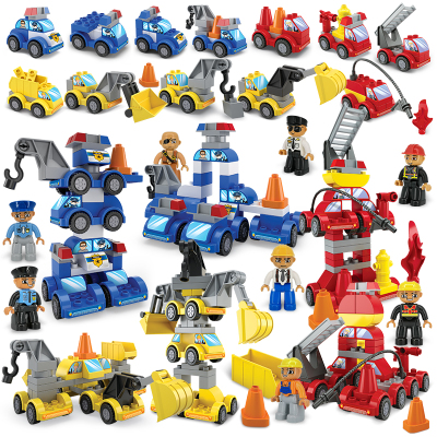 兼容乐高大颗粒积木小车警察工程