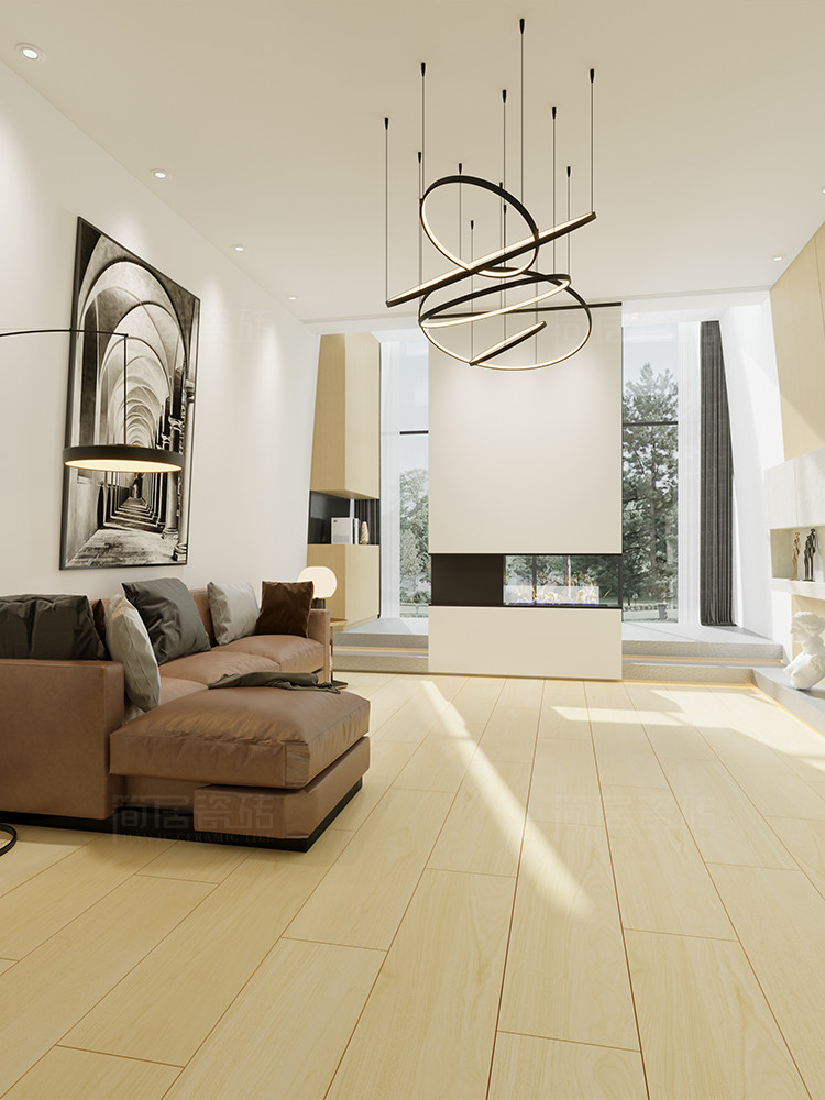 劳绅瓷砖咖色全瓷直边木纹地砖瓷砖客厅卧室房间地板砖200*1200