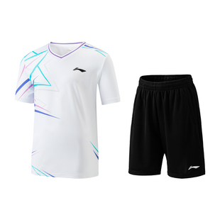 中国李宁男女大童羽毛球系列透气套头T恤松紧短裤比赛套装AATU054