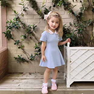 中国李宁童装女大童连衣裙2024翻领夏季可爱休闲运动裙YSKT068