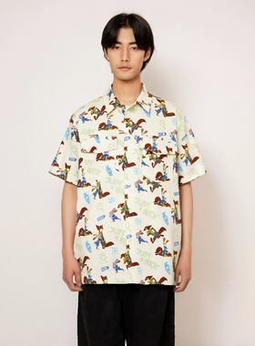 中国李宁男子短袖衬衫2024疯狂动物城卡通透气休闲POLO衫ASHT203