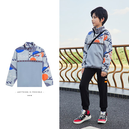 中国李宁童装男童摇粒绒加绒立领卫衣加厚保暖运动服 YAES007