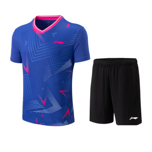 中国李宁羽毛球服套装男女凉爽速干比赛服运动短袖短裤 AATT039