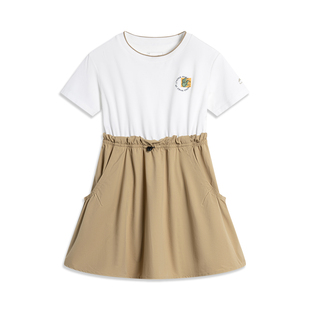 中国李宁童装2024年新品女大童校园休闲运动舒适连衣裙YSKU086