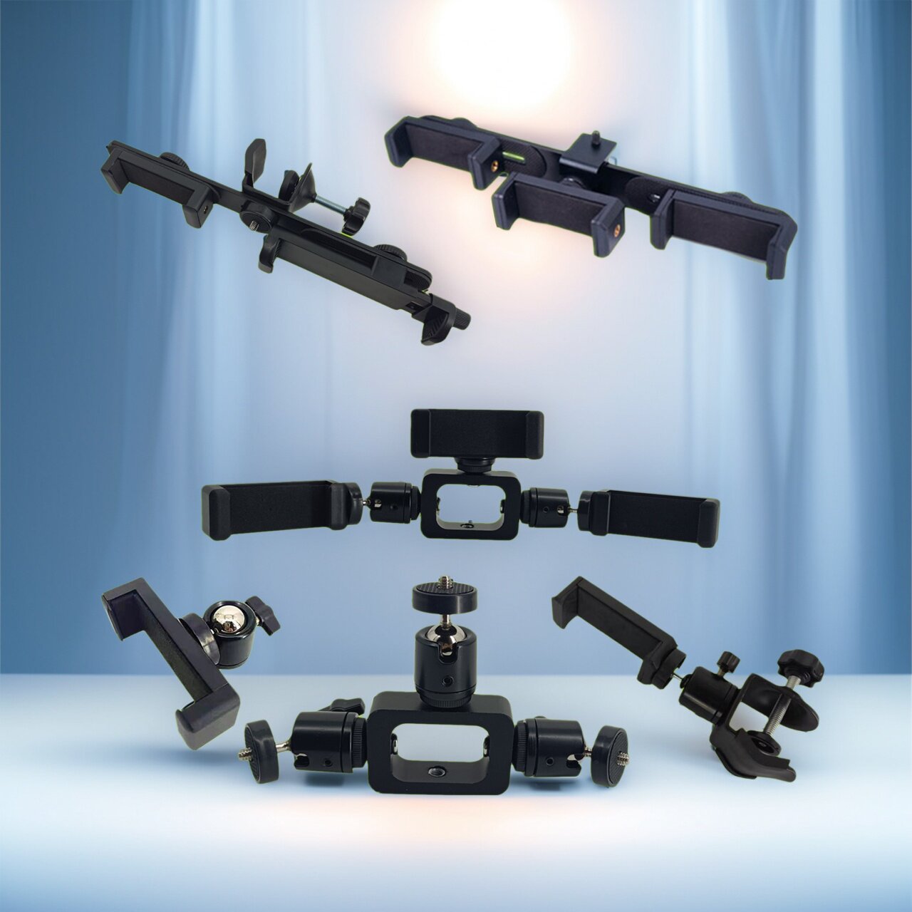 直播支架多机位配件手机夹双机位夹可调节角度金属三机位扩展夹头