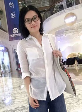 亚麻衬衫女设计感小众2025春季新款口袋轻薄休闲职业长袖白色衬衣
