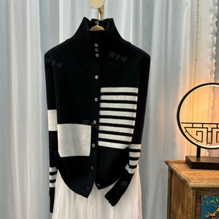 开衫 欧货潮牌高领百搭显瘦针织衫 毛衣外套 V612黑色高领