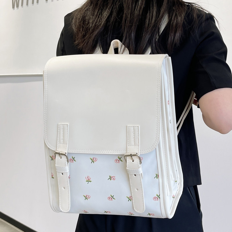 新款小碎花双肩包女大学生森系淑女大容量背包日系多层韩版书包女