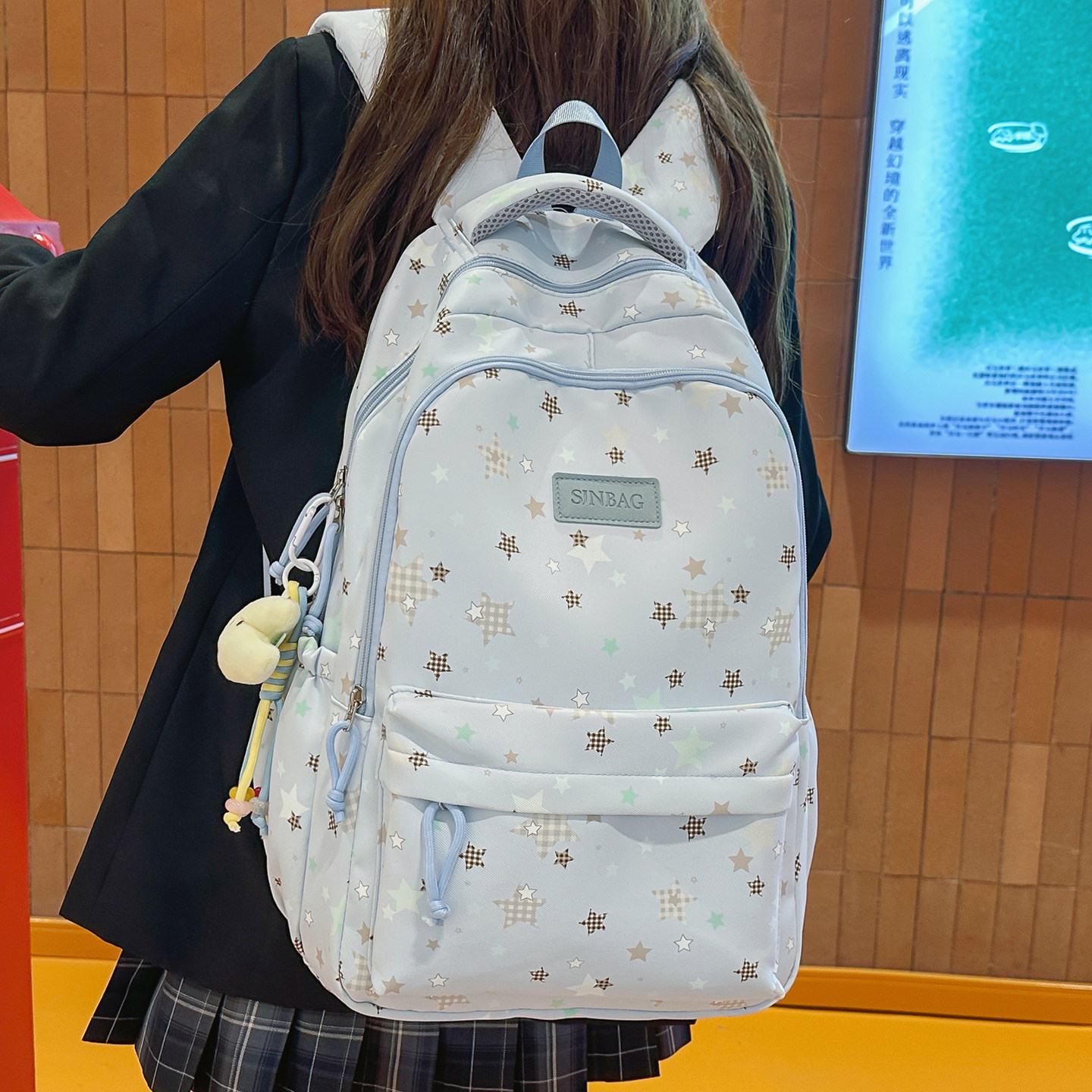 韩版ins风星星高颜值书包初中女生小学生大容量双肩包高中生背包