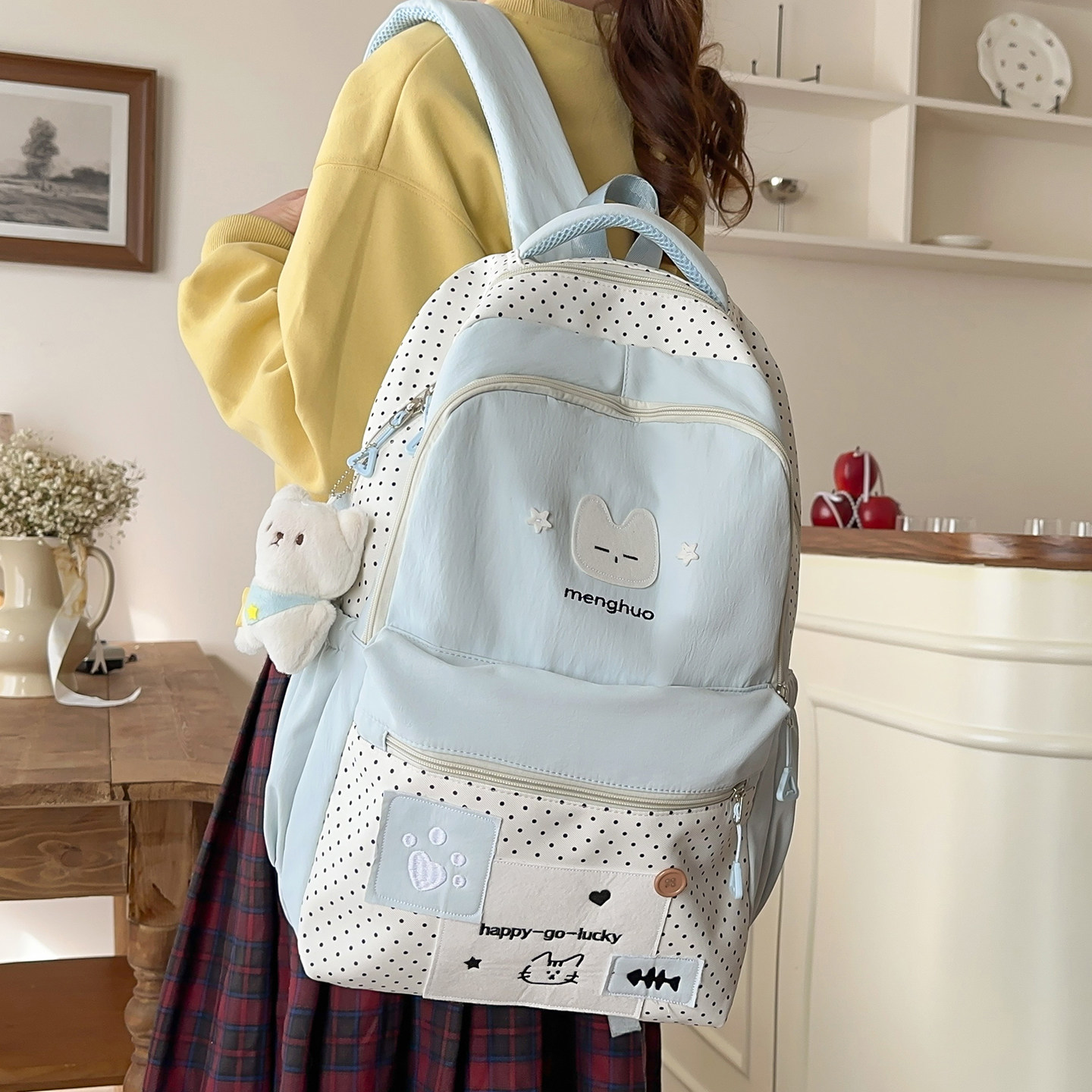 高颜值书包初中女生可爱小猫日系ins小众大容量双肩包高中生背包