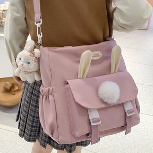 2026年新款帆布单肩包女生上课大学生装书包大容量可爱手提斜挎包