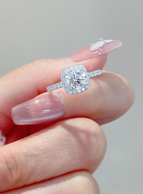 胖东来同款小方糖莫桑石钻戒轻奢925纯银钻石戒指女小众高级百搭